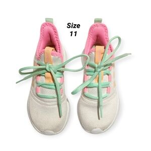 Adidas Girls White Orange Pink Green Cloudfoam Pure 2.0 Sneakers Shoes Size 11 K